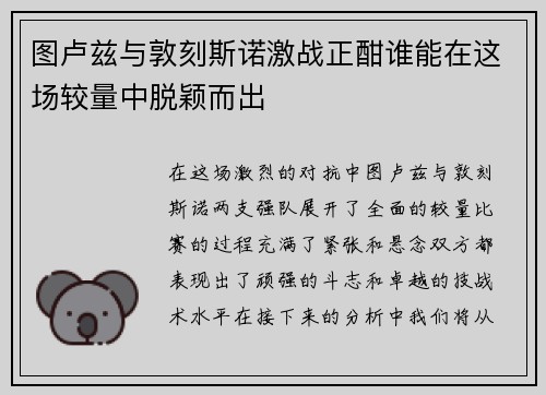 图卢兹与敦刻斯诺激战正酣谁能在这场较量中脱颖而出