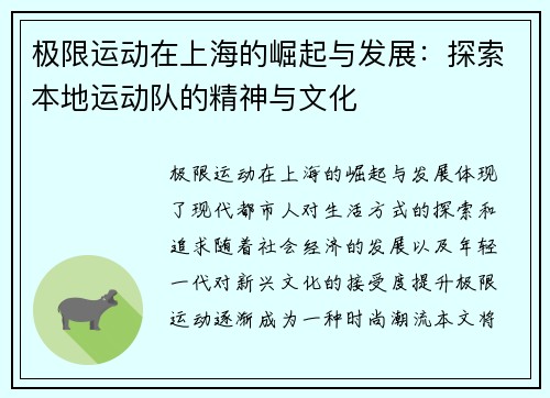 极限运动在上海的崛起与发展：探索本地运动队的精神与文化